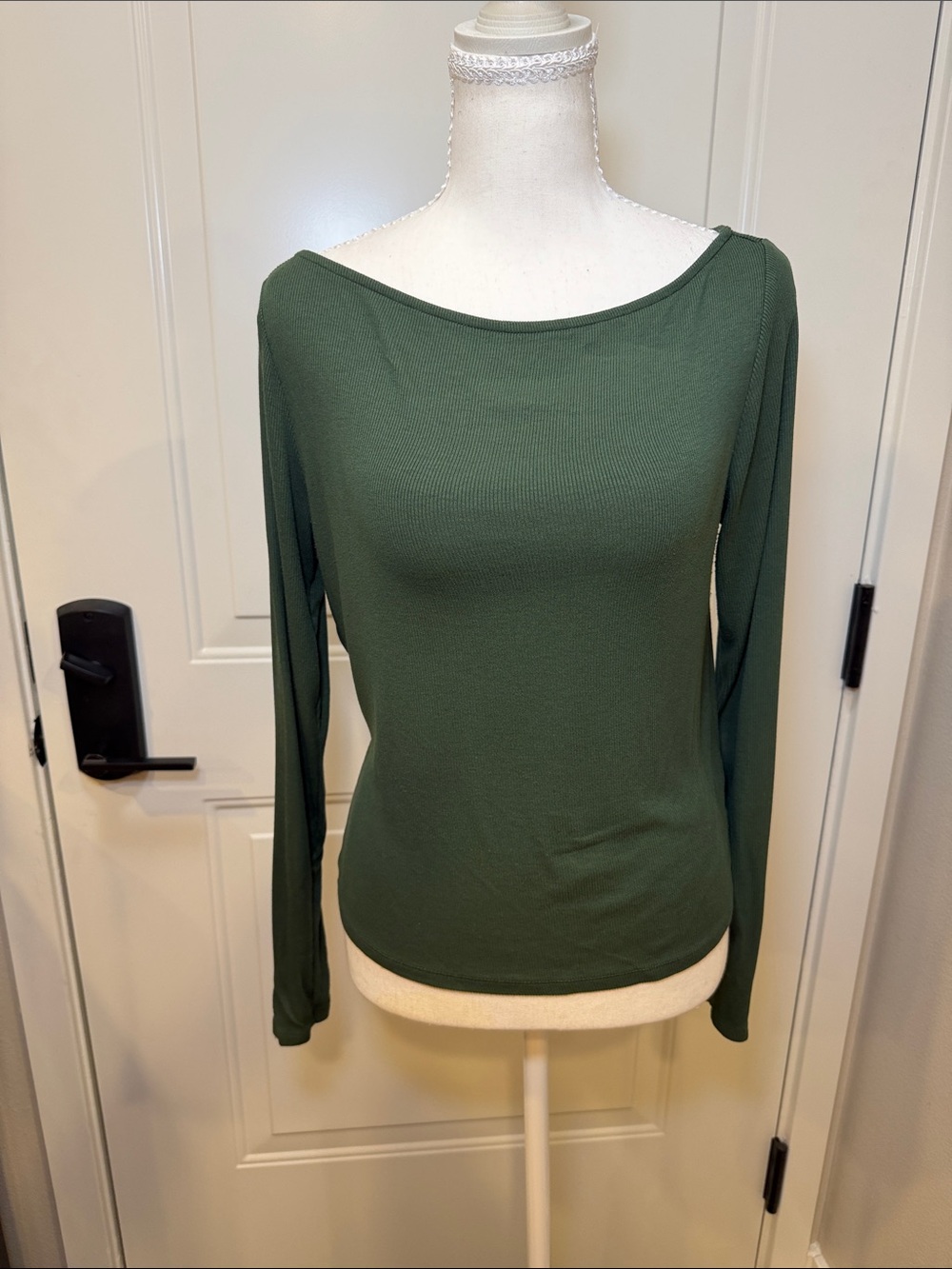 Women's Boatneck Long Sleeve Top in Forest Green